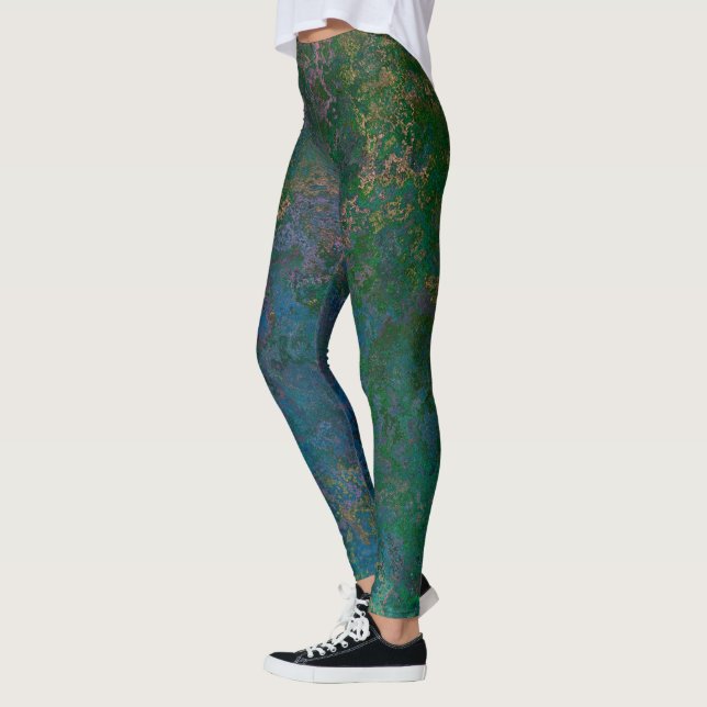 Dark Green and Blue Alcohol Ink Abstract Leggings (Left)