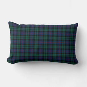 Dark Green and Blue Morrison Clan Scottish Plaid Lumbar Pillow