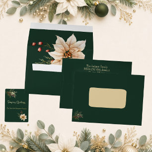 Dark Green and Faux Gold Christmas Botanicals  Envelope