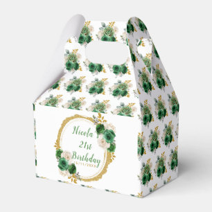Dark Green and Gold Elegant Flowers Birthday Favor Box