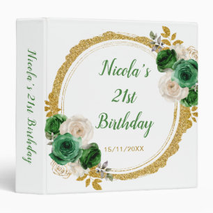 Dark Green and Gold Elegant Flowers Birthday Photo Binder