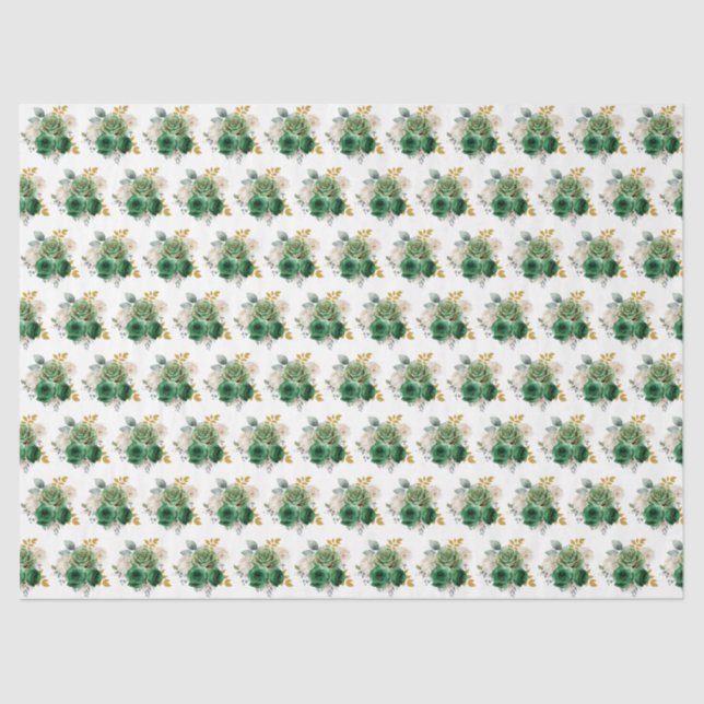 Dark Green and Gold Elegant Flowers Tissue Paper (Front)