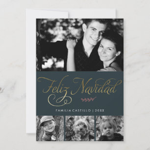 Dark Green and Gold Feliz Navidad Photo Holiday Card