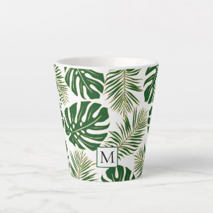 Dark green and gold leaves and monogram latte mug