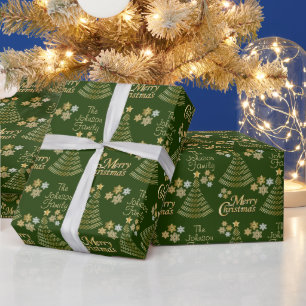 Dark Green and Gold Scribble Christmas Tree Wrapping Paper