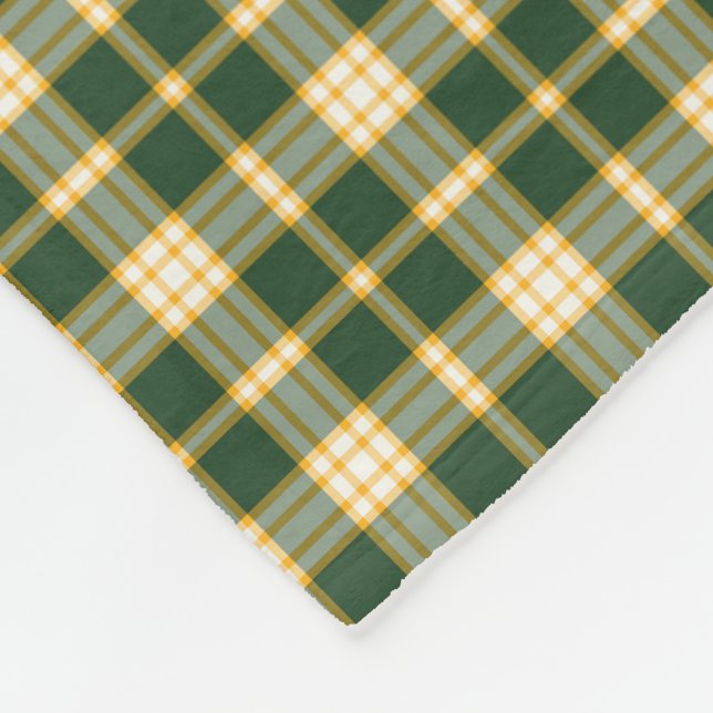 Dark Green and Gold Sporty Plaid Pattern Fleece Blanket (Corner)