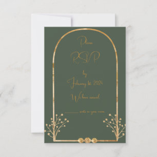 Dark Green and Gold Wedding RSVP Insert