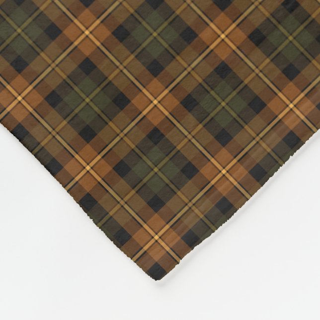 Dark Green and Golden Orange Rustic Plaid Fleece Blanket (Corner)