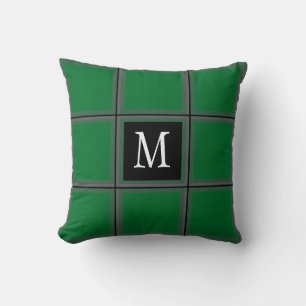 Dark Green and Grey Custom Single Initial Striped Throw Pillow