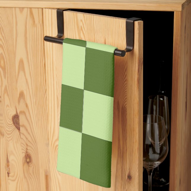 Dark Green and Light Green Checkers  Kitchen Towel (Thirds Fold)