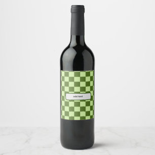 Dark Green and Light Green Checkers Wine Label