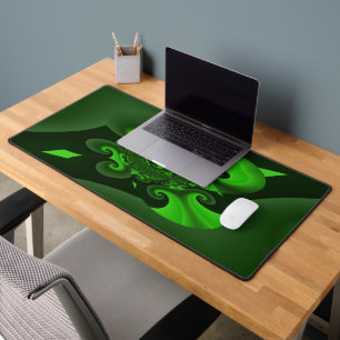 Dark Green And Lime Spiral Wave  Desk Mat