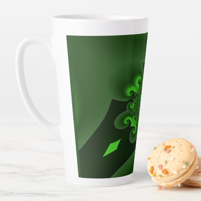 Dark Green And Lime Spiral Wave Latte Mug (In Situ)