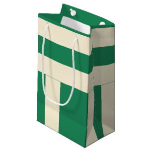 Dark Green and Off White Stripes Small Gift Bag