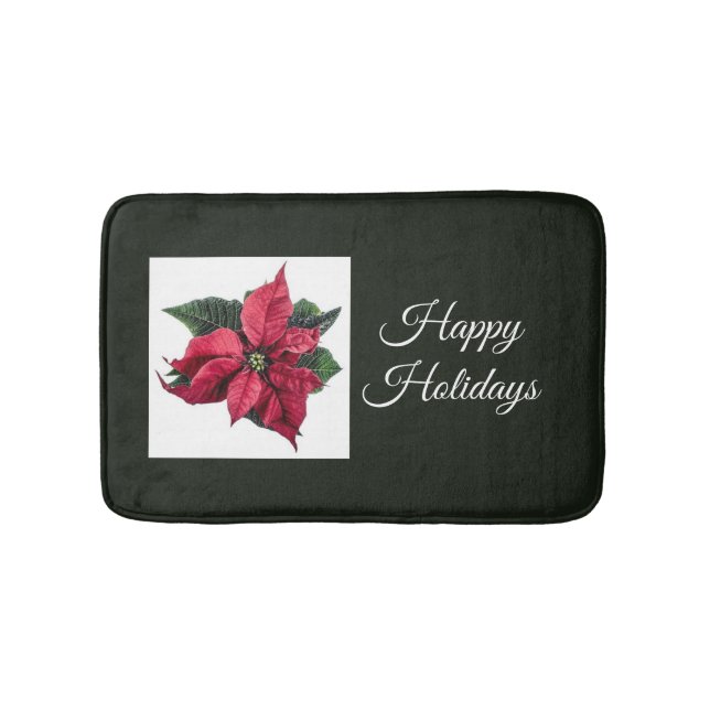 Dark Green and Poinsettia Holiday Bath Mat (Front)