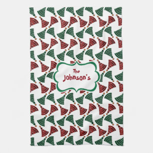 Dark Green and Red Christmas Tree Pattern Kitchen Towel