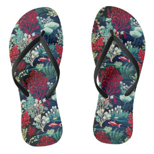 Dark Green and Red Coral Reef  Flip Flops