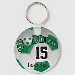 Dark Green and White Autograph Soccer Ball Keychain