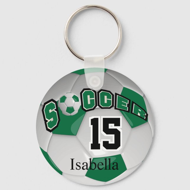 Dark Green and White Autograph Soccer Ball Keychain (Front)