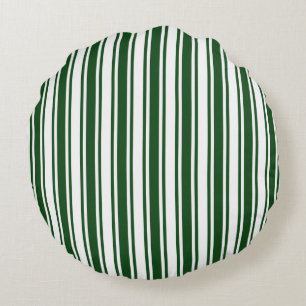 Dark green and white candy stripes round pillow