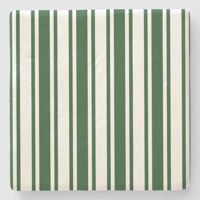 Dark green and white candy stripes stone coaster (Front)