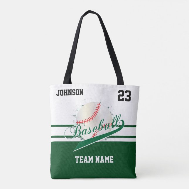 Dark Green and White for a Baseball Team Tote Bag (Back)