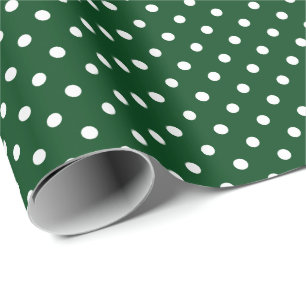 Dark Green and White Polka Dot Pattern Wrapping Paper