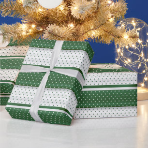 Dark Green and White Polka Dot Stripe Design Wrapping Paper