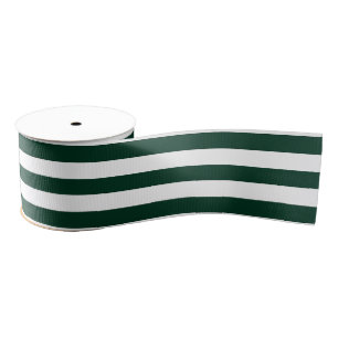 Dark Green and White Stripes Grosgrain Ribbon