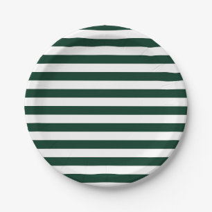 Dark Green and White Stripes Paper Plate