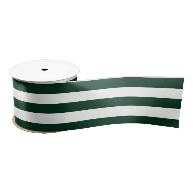 Dark Green and White Stripes Satin Ribbon (Spool)