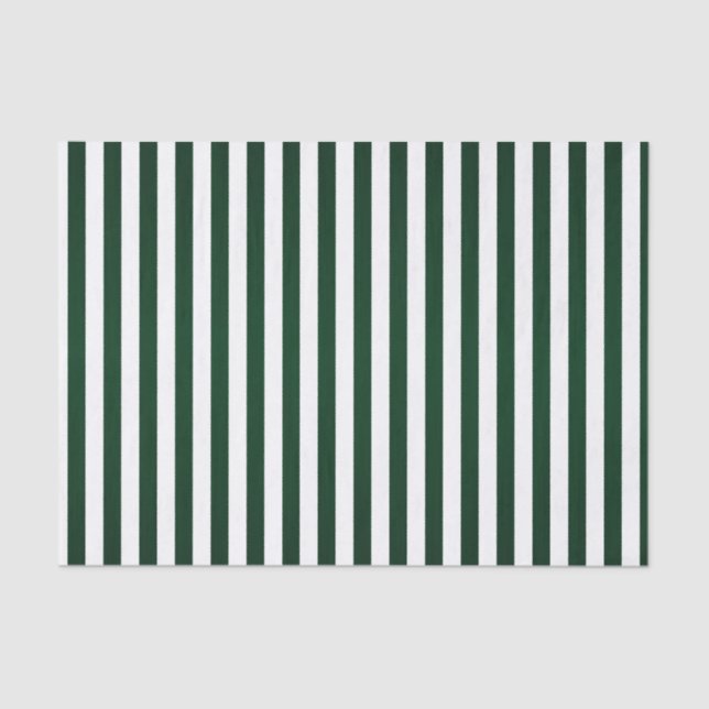 Dark Green and White Stripes Tissue Paper (Front)