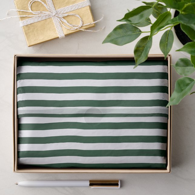 Dark Green and White Stripes Tissue Paper (Gift)