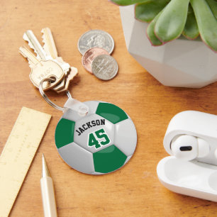 Dark Green and White Team Soccer  ⚽ Ball Keychain