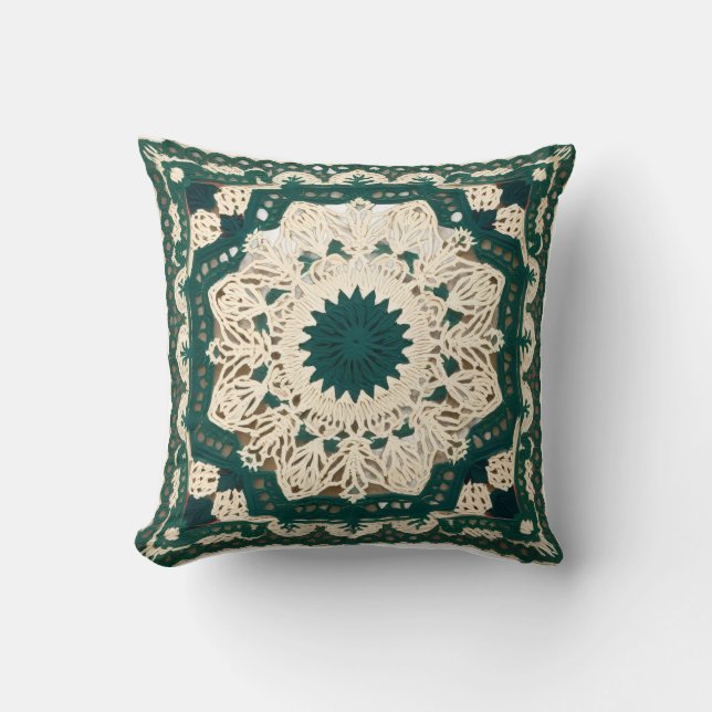 Dark Green and White Throw Pillow (Front)