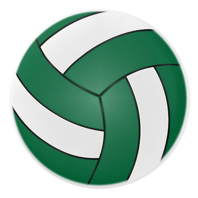 Dark Green and White Volleyball Ceramic Knob (Front)