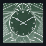 Dark Green Art Deco Clock - Stylish Abstract Lines<br><div class="desc">"art deco clock", "art nouveau clock", "dark green", "1920s geometric symmetrical lines", "stylish sophisticated 1920 style", "smart luxury", "retro vintage luxurious antique", "elegant line pattern design", "glamourous glam square clock", "classy classic glamour"</div>