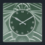 Dark Green Art Deco Clock - Stylish Abstract Lines<br><div class="desc">"art deco clock", "art nouveau clock", "dark green", "1920s geometric symmetrical lines", "stylish sophisticated 1920 style", "smart luxury", "retro vintage luxurious antique", "elegant line pattern design", "glamourous glam square clock", "classy classic glamour"</div>