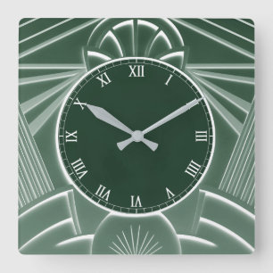 Dark Green Art Deco Clock - Stylish Abstract Lines