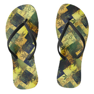 Dark Green Bamboo Japanese Chiyogami Pattern Flip Flops