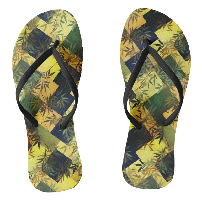 Dark Green Bamboo Japanese Chiyogami Pattern Flip Flops (Footbed)