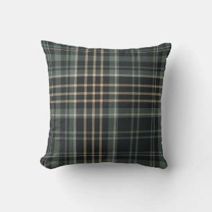 Dark Green Beige Plaid Throw Pillow