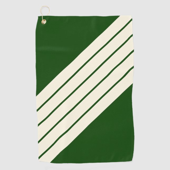 Dark Green Beige Striped 80s Classic Retro Stripes Golf Towel (Front)