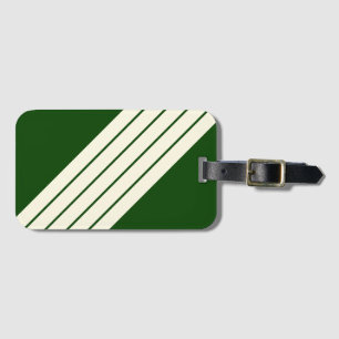 Dark Green Beige Striped 80s Classic Retro Stripes Luggage Tag