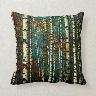 Dark Green Birch Woods Throw Pillow