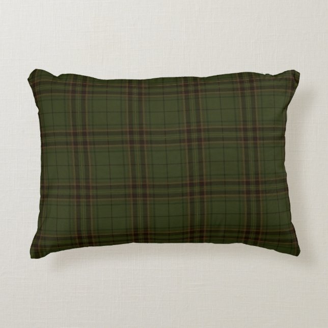 Dark Green Black Brown Scottish Tartan Plaid Accent Pillow (Front)