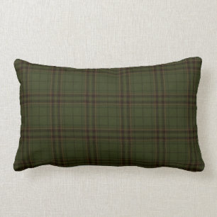 Dark Green Black Brown Scottish Tartan Plaid Lumbar Pillow