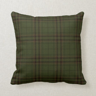 Dark Green Black Brown Scottish Tartan Plaid Throw Pillow
