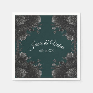 Dark Green Black Gothic Roses Wedding Napkin