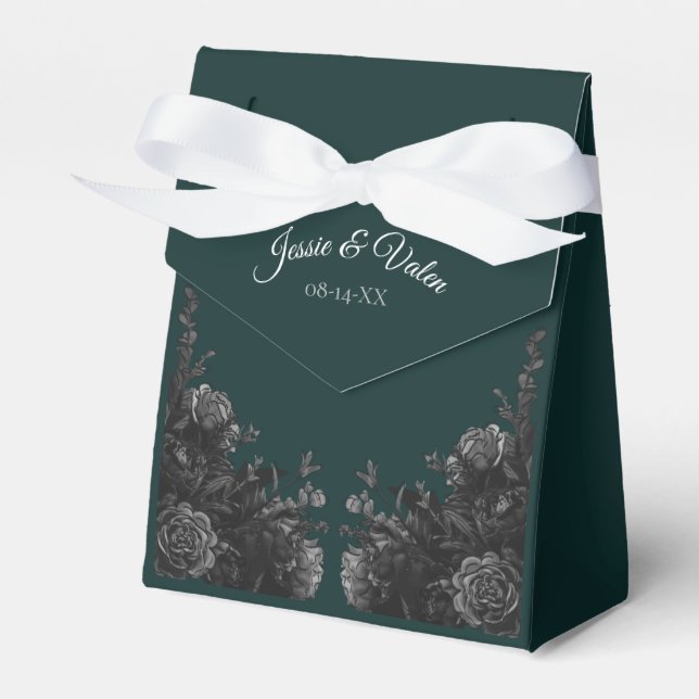 Dark Green Black Grey Roses Gothic Wedding Favor Box (Front Side)